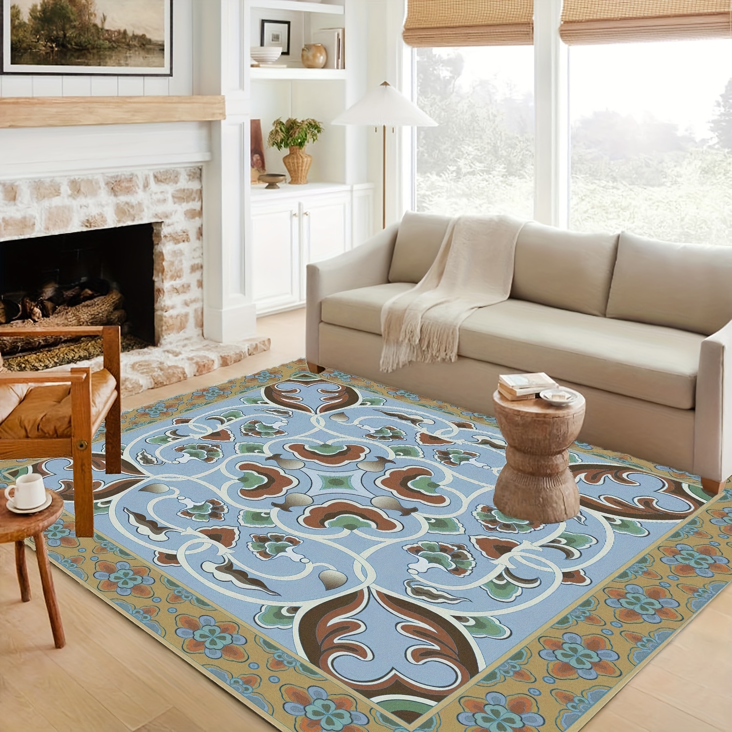 Luxury Oval Vintage Area Rug Non slip Soft Floral Carpet For - Temu