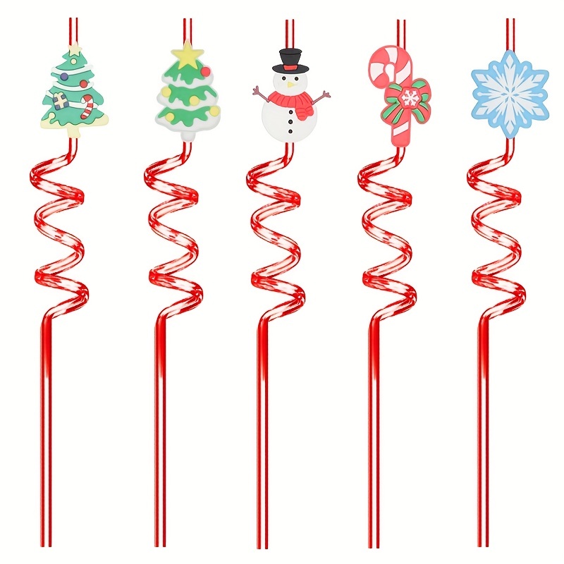 6pcs/set Cute Cartoon Santa Claus & Star Patterned Christmas Elements Straws  Decoration