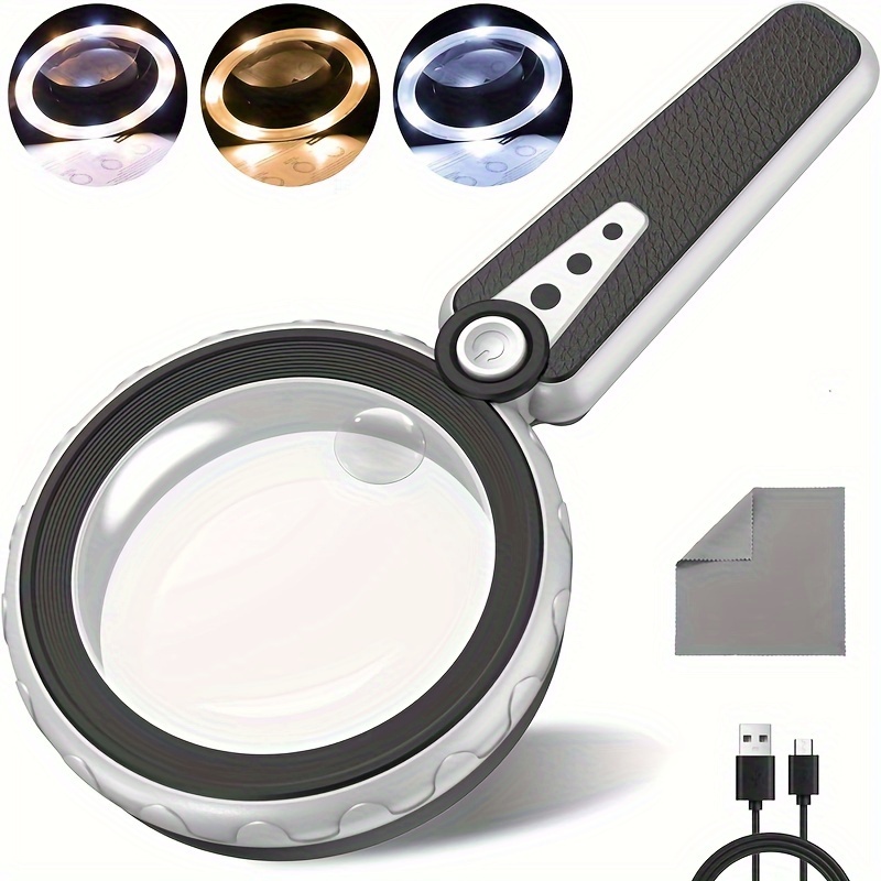 Pocket Magnifying Glass With Light - 30x With 18 Leds, Cool And Warm Light  With 3 Modes, With Lens Cloth, For Elderly Reading, Macular Degeneration, J