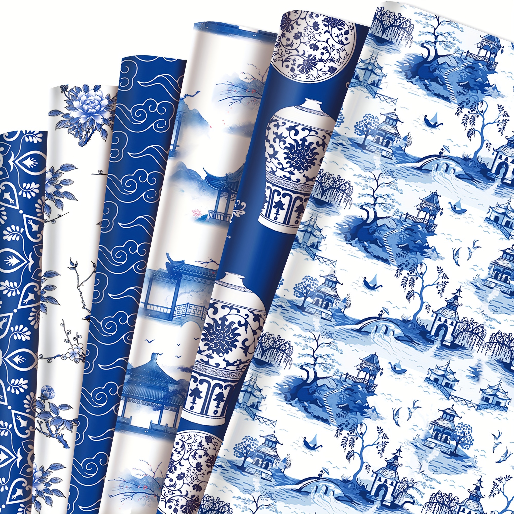 Blue and White Traditional Chintz Pattern Wrapping Paper