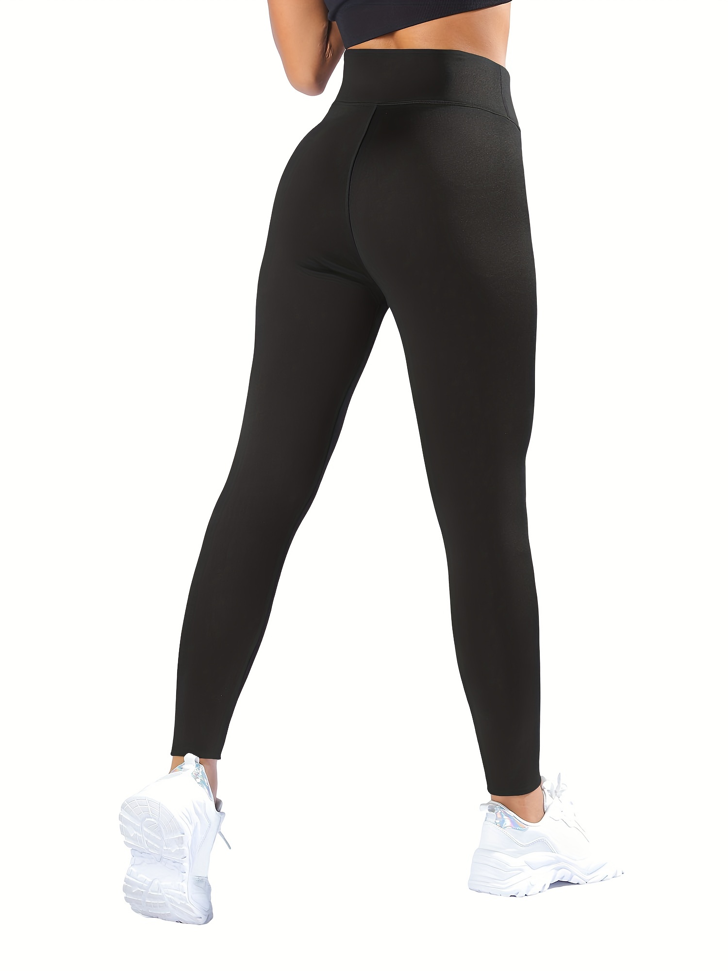 Solid Color Warm Thick Fleece Skinny Leggings Casual Workout - Temu