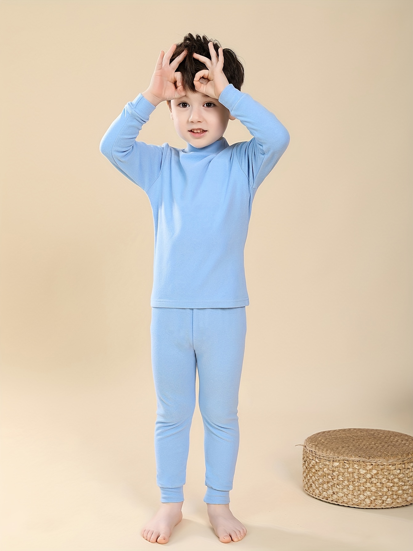 Kid's Thermal Underwear Solid Color Crew Neck Top Pants Soft - Temu