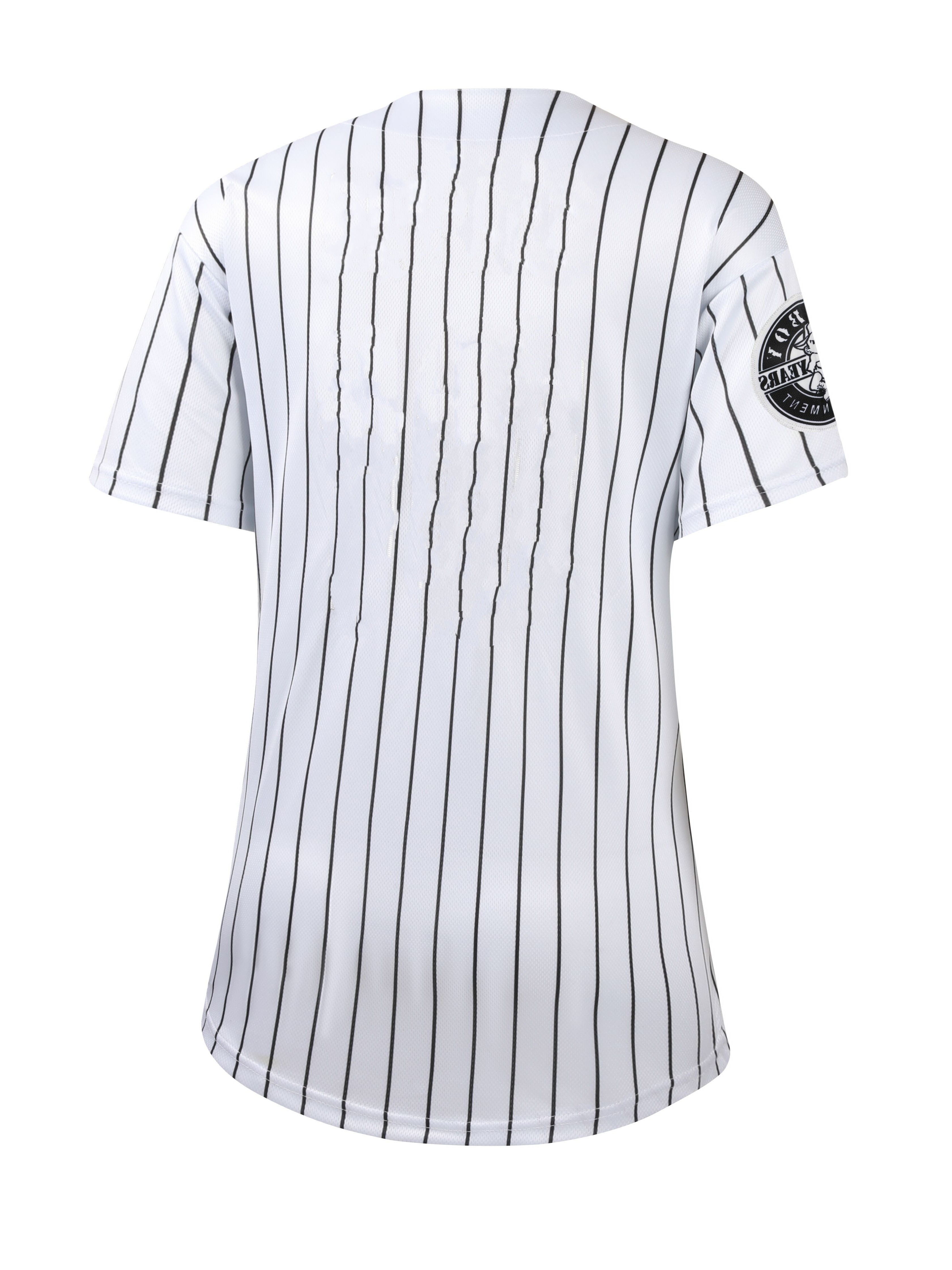 MLB New York Yankees Women's V-Neck Stripe Short Sleeve T-Shirt White Small