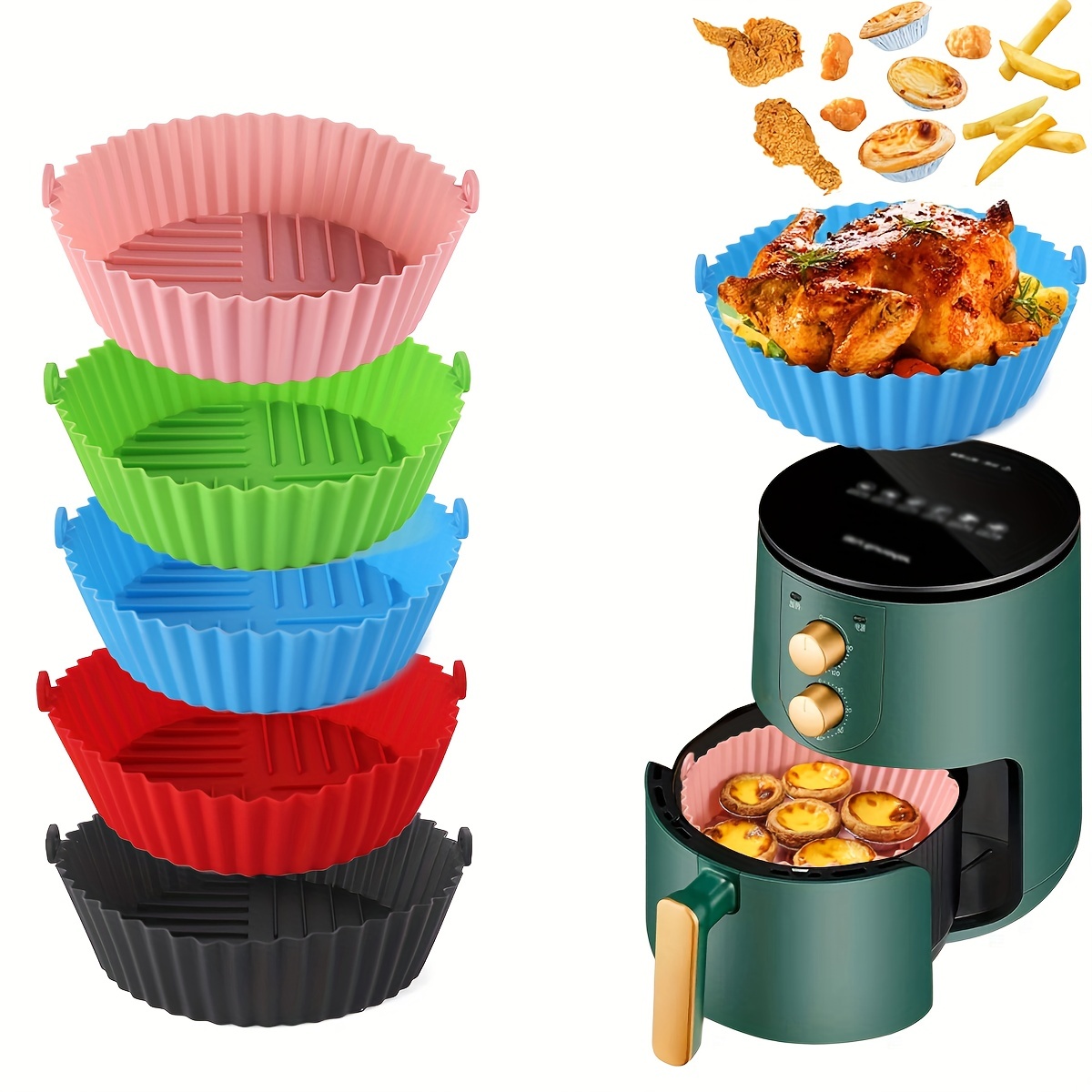 Air Fryer Silicone Liners - Silicone Airfryer Basket Liner - Air fryer  Silicone Basket - Pot Liner (Pack of 2) Reusable and Foldable pot, with 2