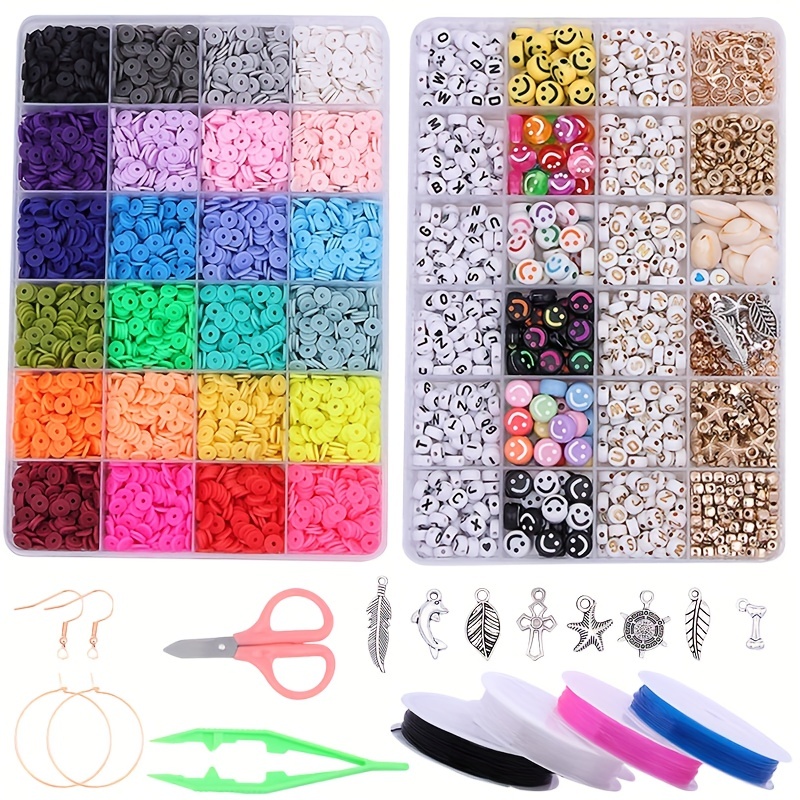 7200 Pcs Clay Beads Bracelet Making Kit, Preppy Friendship Flat Polymer  Beads Jewelry Making Kits With Charms And Elastic Strings,Crafts Gifts Set  For Girls 