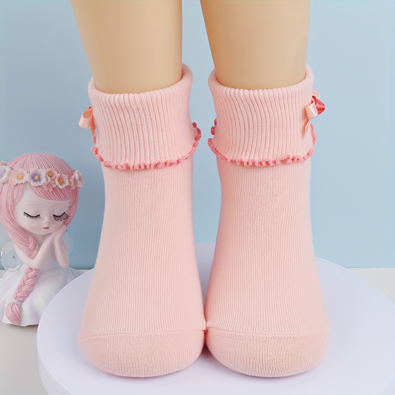 3 Pairs Girls Bowknot Lace Crew Socks