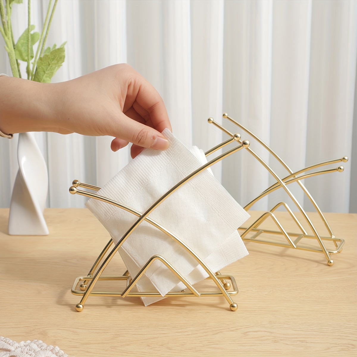 Servilletero de metal para mesa, servilletas verticales grandes,  dispensador de pañuelos de papel con diseño moderno de árbol para cocina