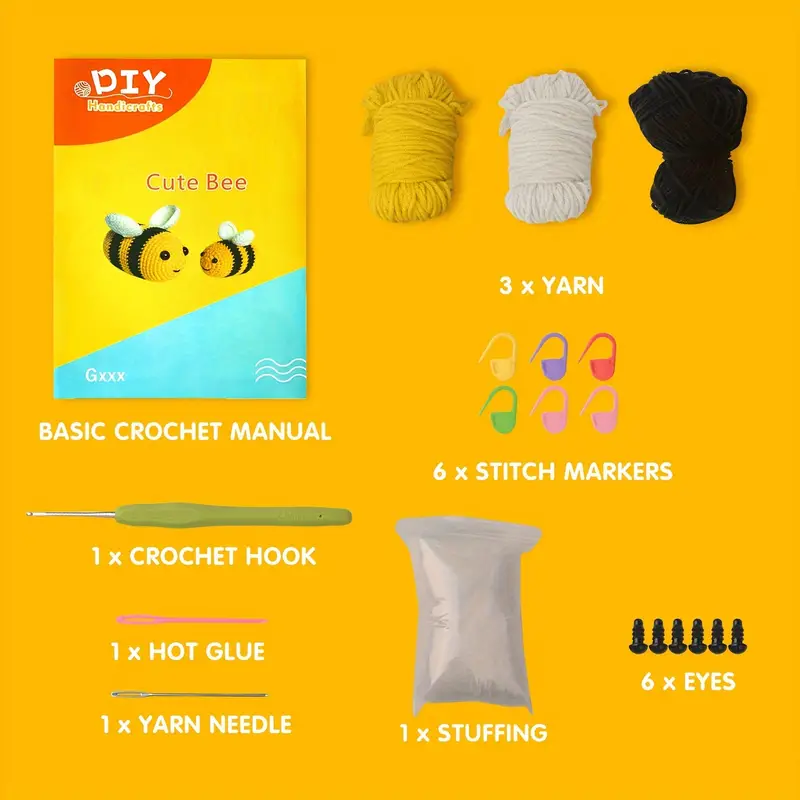 Cute Bee Beginners Crochet Kit For Kids And Adults Makes 3 - Temu Germany