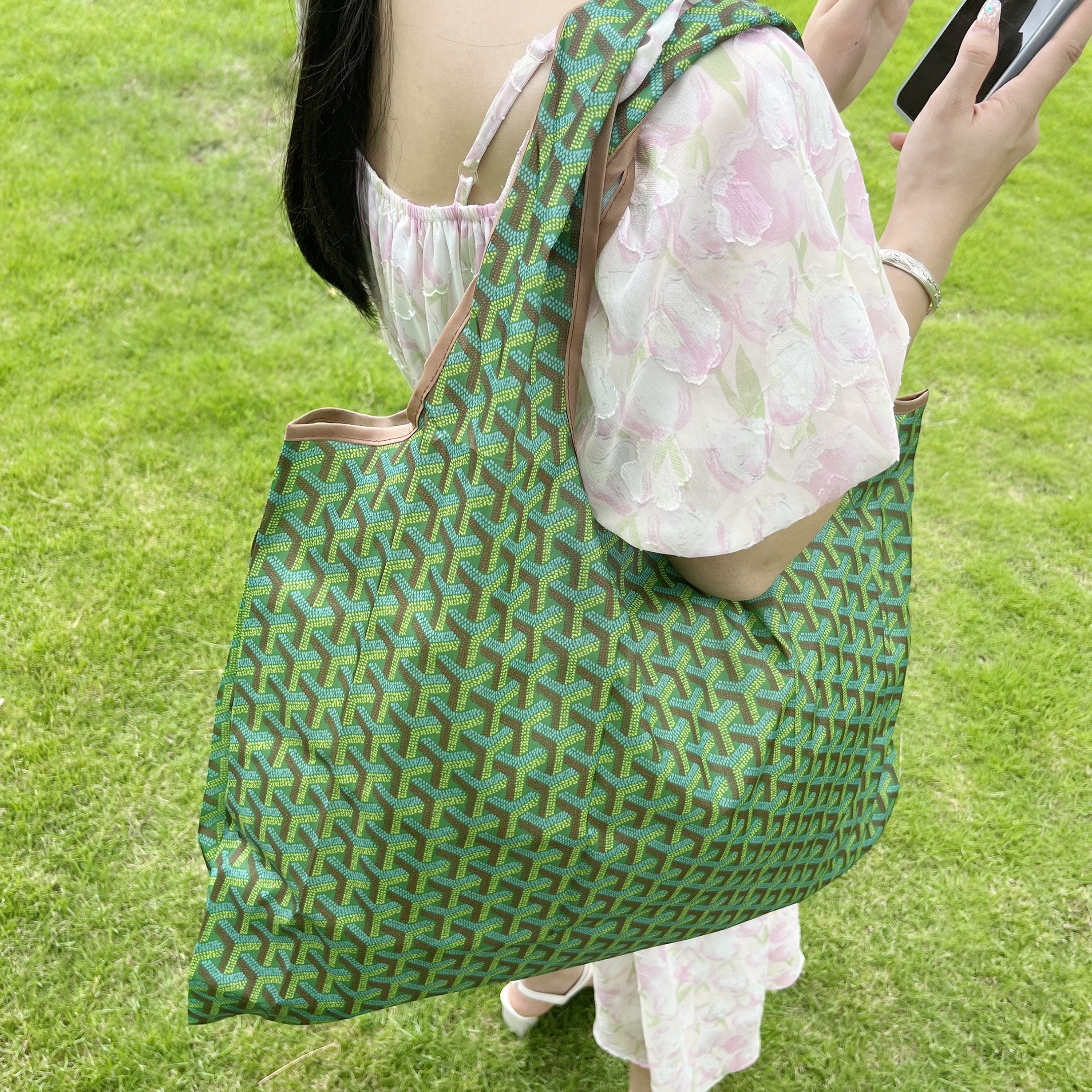 2pcs Large Capacity Plant Printed Folding Bag Eco friendly Shopping Bag