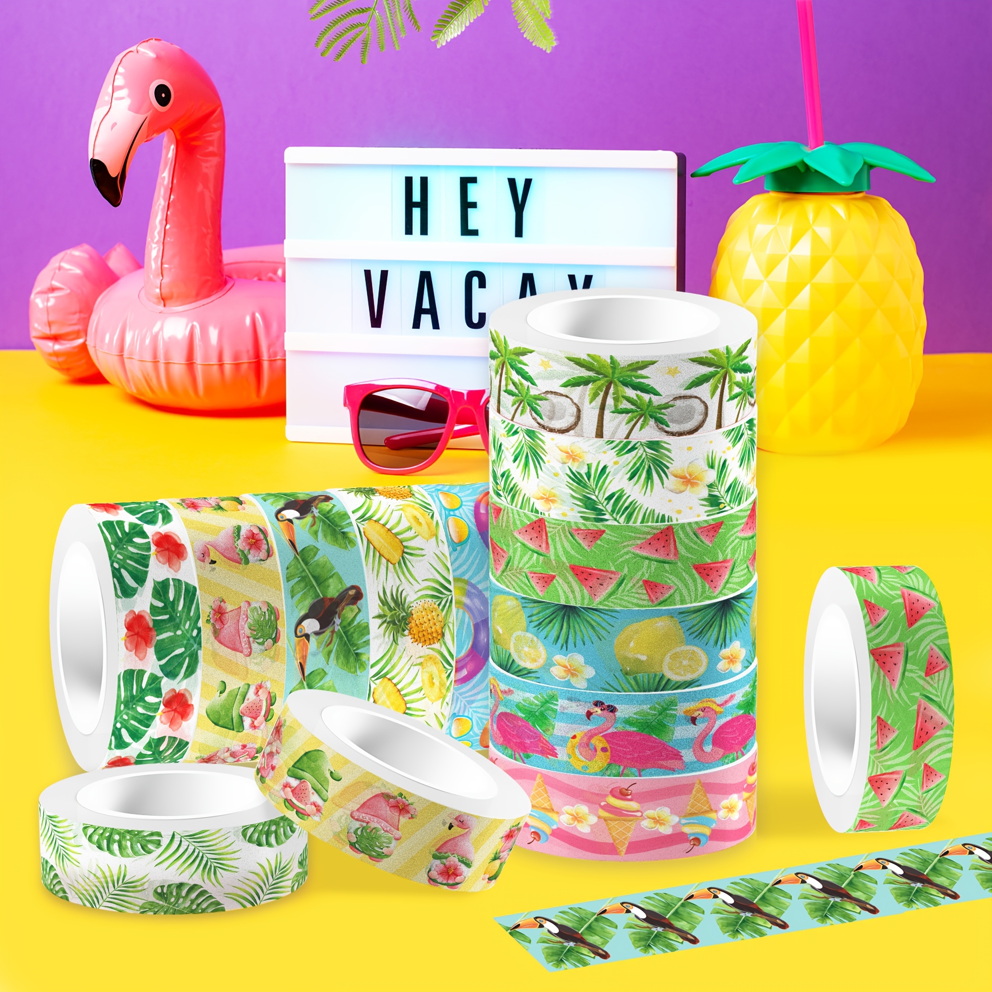 Summer Fruits Washi Tape Green Hawaiian Leaves Cactus - Temu