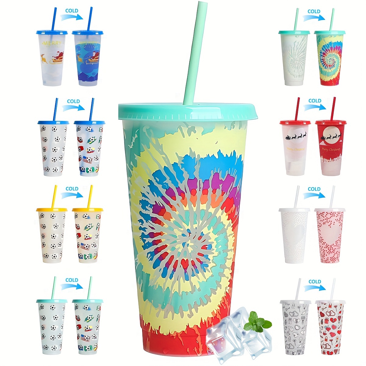 Christmas Color Changing Tumbler With Lid And Straw Plastic - Temu