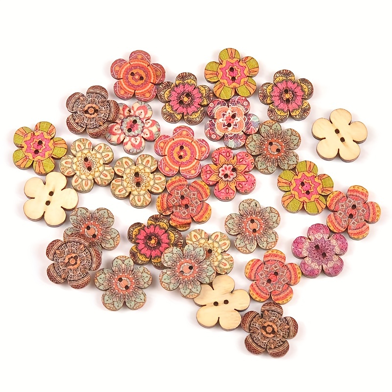 Vintage 7 PINWHEEL FLOWER BUTTONS Red White Blue Yellow Flower Buttons