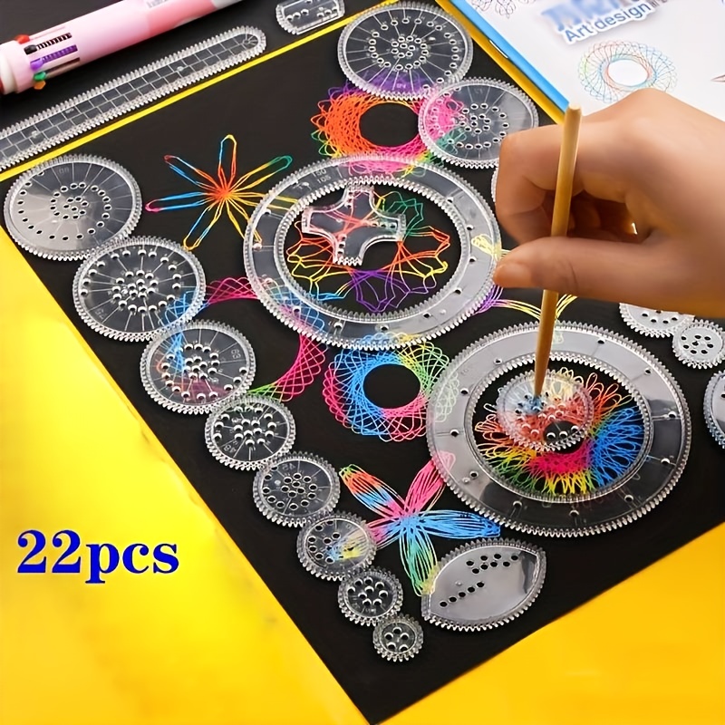 

22pcs Variety Flower Ruler Set, Create Stunning Spiral Drawings With Transparent Magic Templates