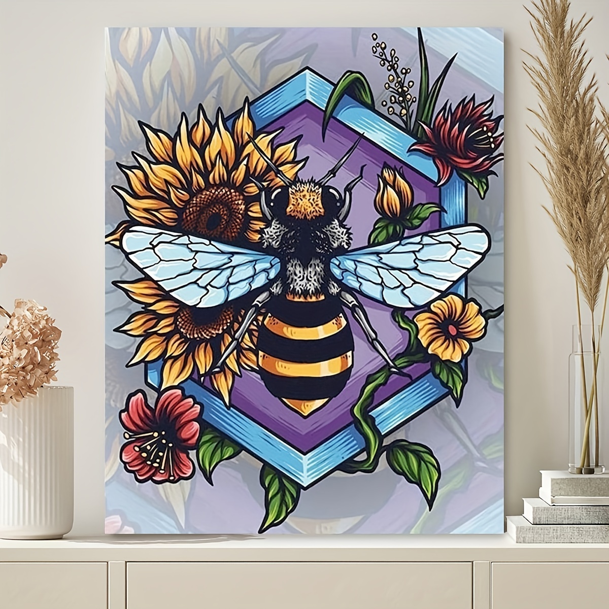 1pza Pintura Números Adultos Diseño Abeja Recogiendo Flores - Temu