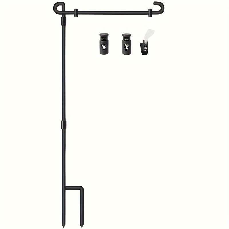 

Premium Garden Flag Pole Stand Kit With Rust-resistant Coating, Includes 1 Clip And 2 Spring Stoppers, Metal Construction, No Electricity Or Battery Needed