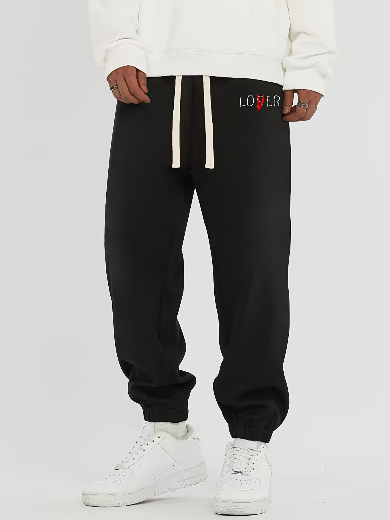 V Graphic Print Loose Fit Sweatpants