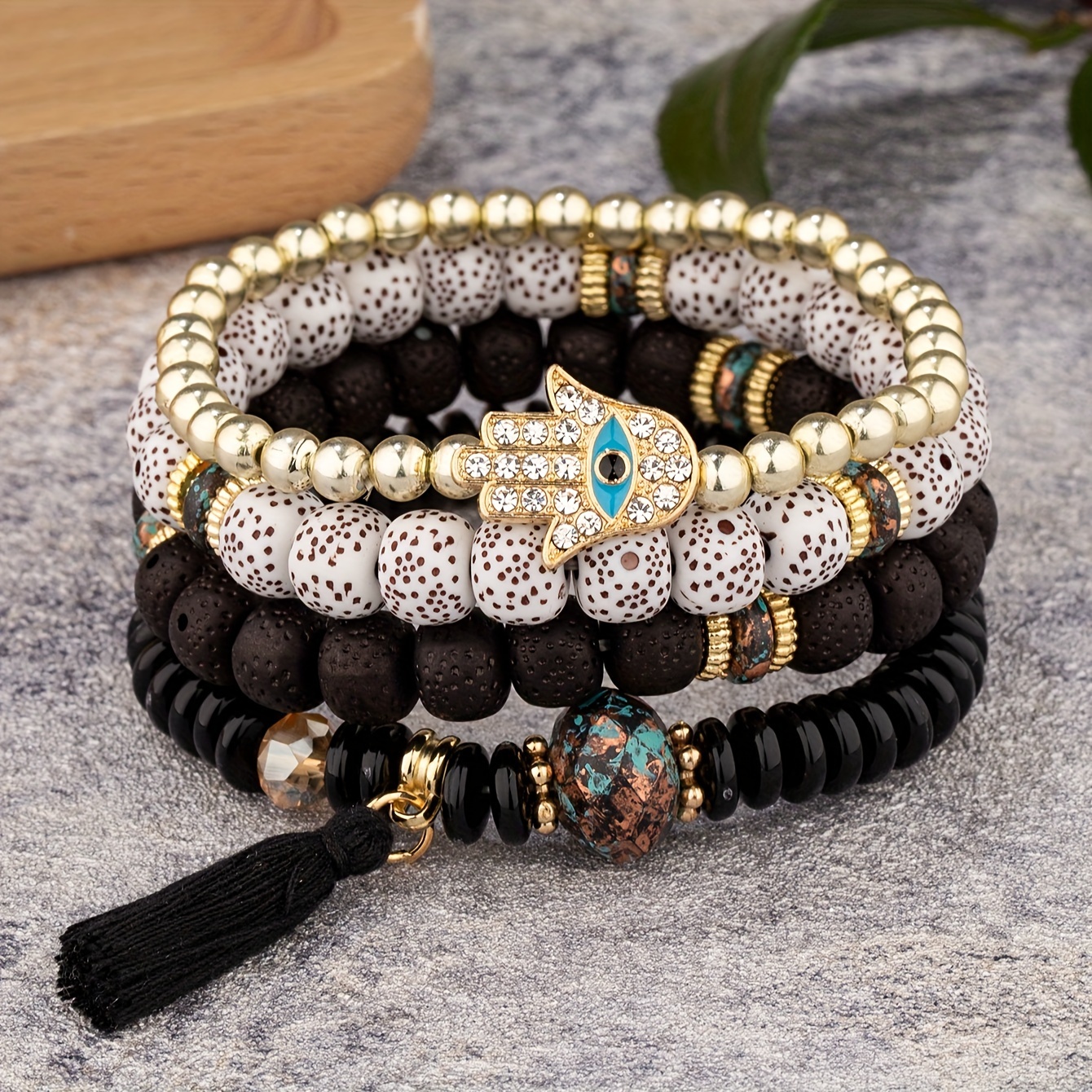 

4pcs Stylish Bracelets Made Of Tiny Beads Multi Colors For U To Choose Trendy Palm Of Hamsa Design Match Daily Outfits Party Accessory