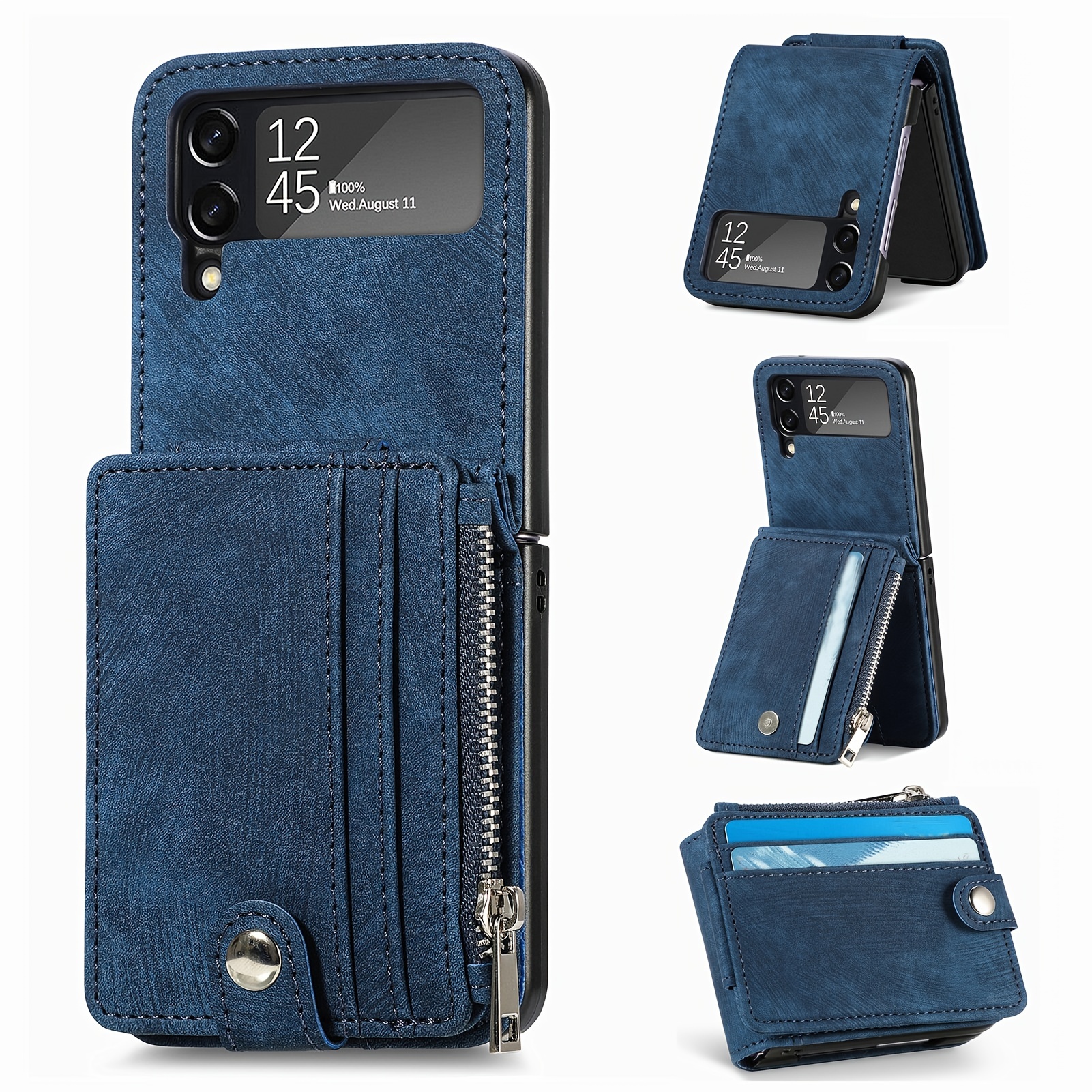 Flip Wallet Case Compatible with Samsung Galaxy Z Flip 5 5G Leather Case  with Hand Strap Holder Stand,Ultra Thin Matte Hard PC Shockproof Protective