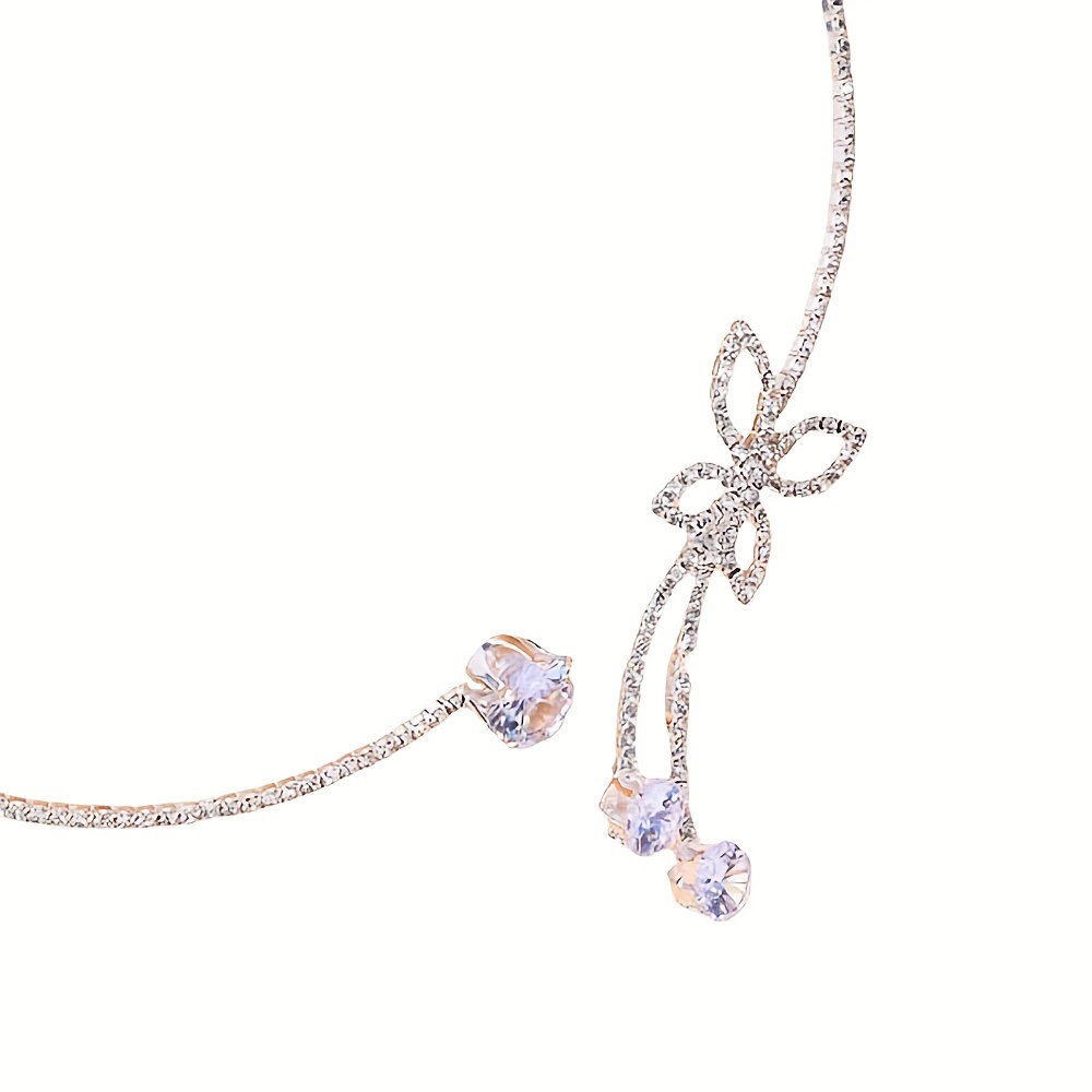 Delicate Glitter Adjustable Silver Choker Necklace, Butterfly Design