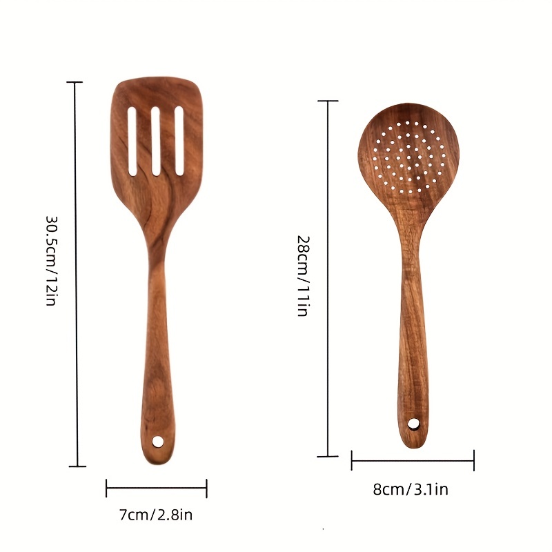 Wooden Kitchen Cooking Utensils Set, NAYAHOSE 7 Pcs Natural Teak Wooden  Spoons and Spatulas for Non-stick Pan