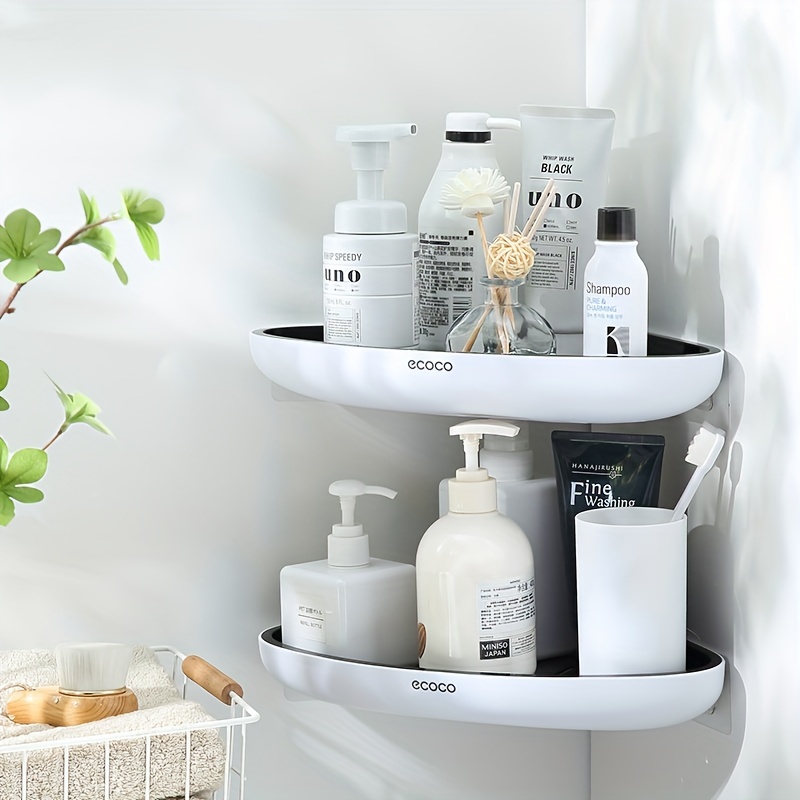 Wall-mounted Corner Shower Caddy - Plastic Bathroom Storage Rack