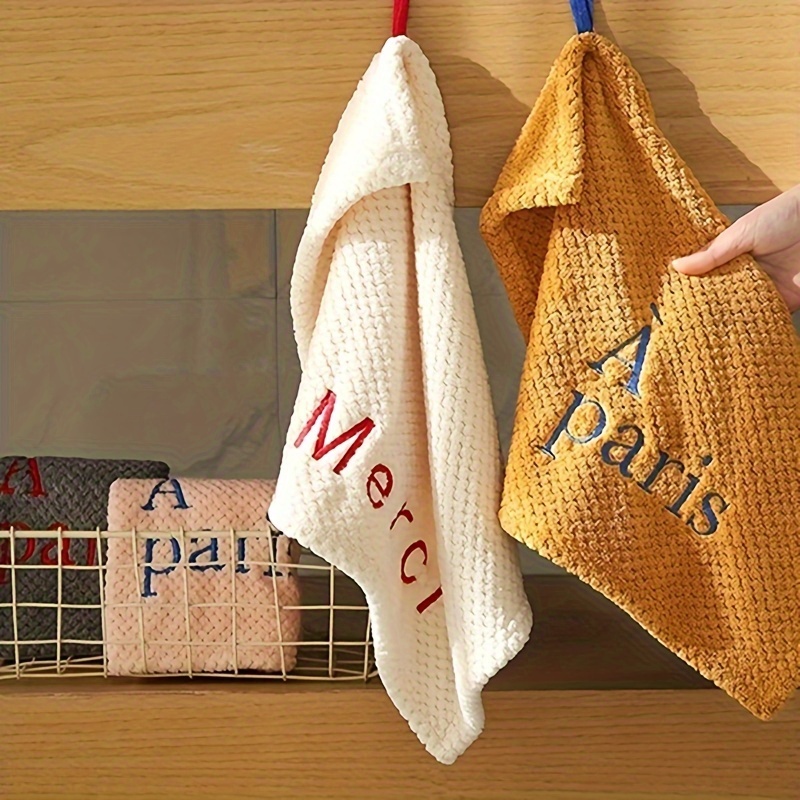 Letter Embroidered Fingertip Towels Hanging Towel For - Temu
