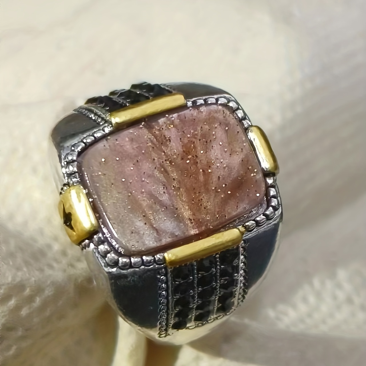 Vintage Men's Tiger Eye Gemstone Ring, Unique Design