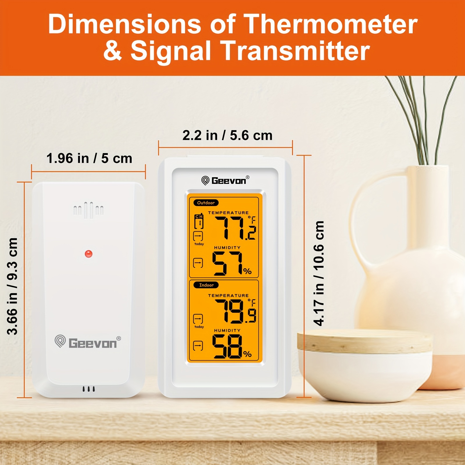 Geevon Indoor Outdoor Thermometer Wireless with 3 Remote Sensors, Digital Thermometer Hygrometer Room with Time,10 Seconds Backlight,200ft/60M Range