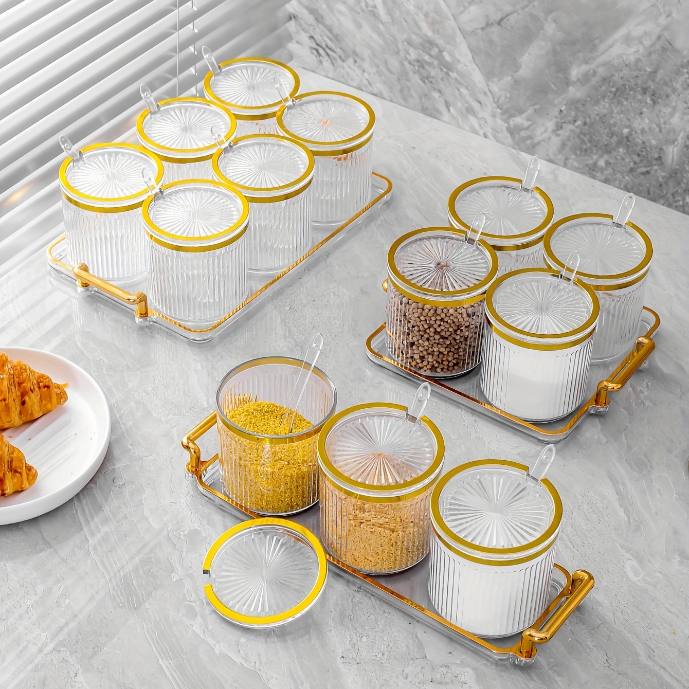 1set 300ml Kitchen Glass Jar Set For Salt, Sugar And Other Spices