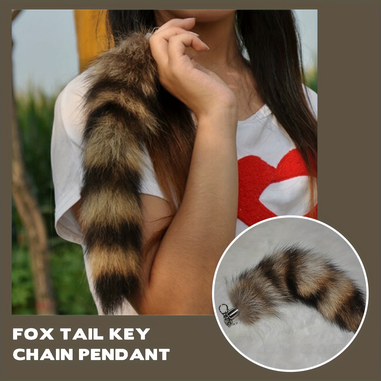 2023 Real Fox Fur Tail Large Long Natural Fur tail Keychain Pendant Cosplay  tail Cute Wolf Fox Tail Fur Car Keychains For Women
