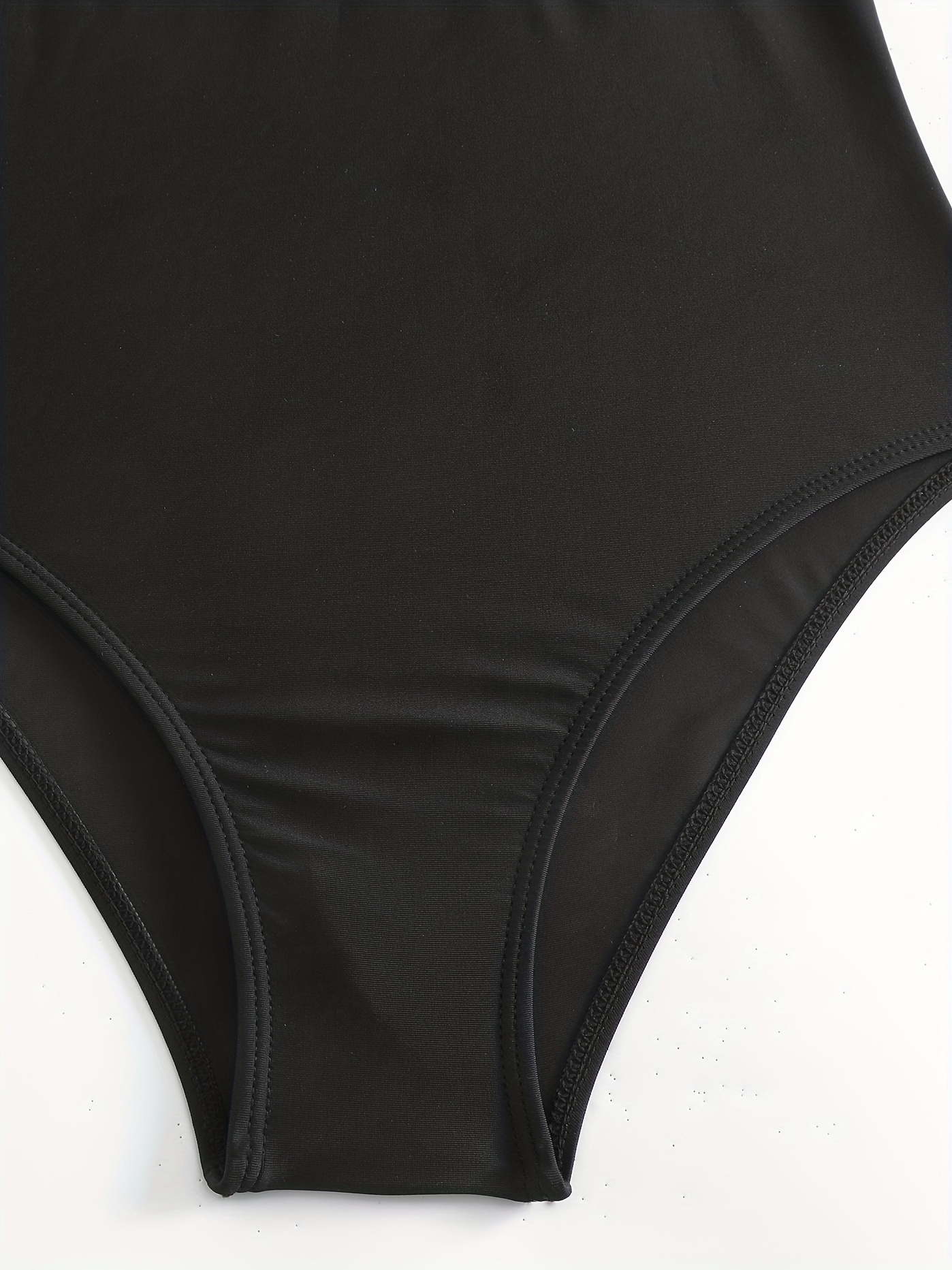 Black Deep V Neck * Swimsuit, Contrast Mesh Waist Tie Side Backless High  Cut Bathing Suit, Women's Swimwear & Clothing