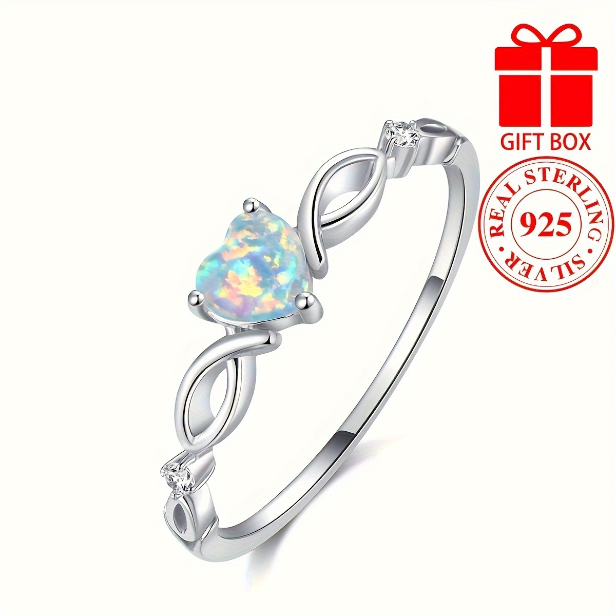 

925 Sterling Silver Ring Inlaid Opal In Heart Shape Symbol Of Beauty And Sweetness Engagement/ Wedding Ring High Quality Jewelry With Gift Box
