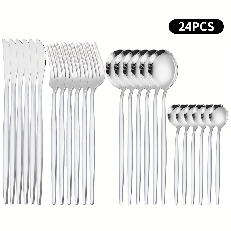 24pcs Stainless Steel Cutlery Coffee Spoon Salad Fork
