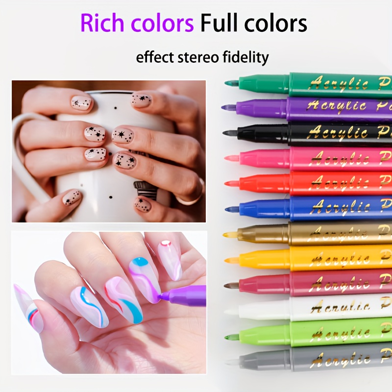 1 Pcs 8 Colors 3D Waterproof Nail Polish Art Pens 