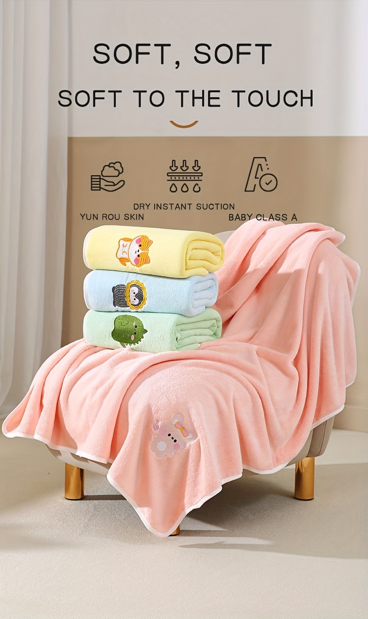 soft bath towel absorbent quick drying bath towel cartoon blanket coral velvet thickened bath towel details 0