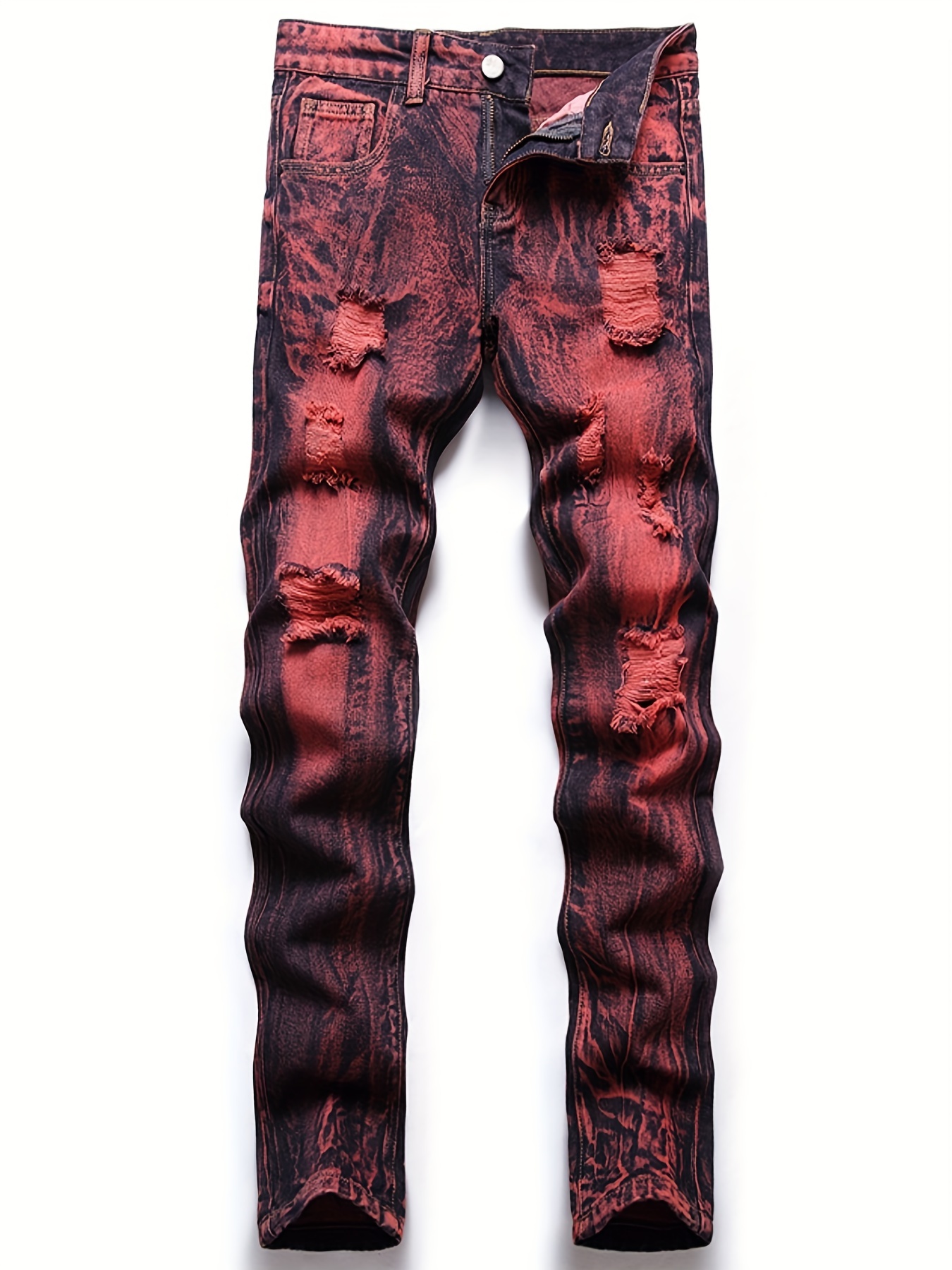 Red & Black Distressed Y2K Jeans