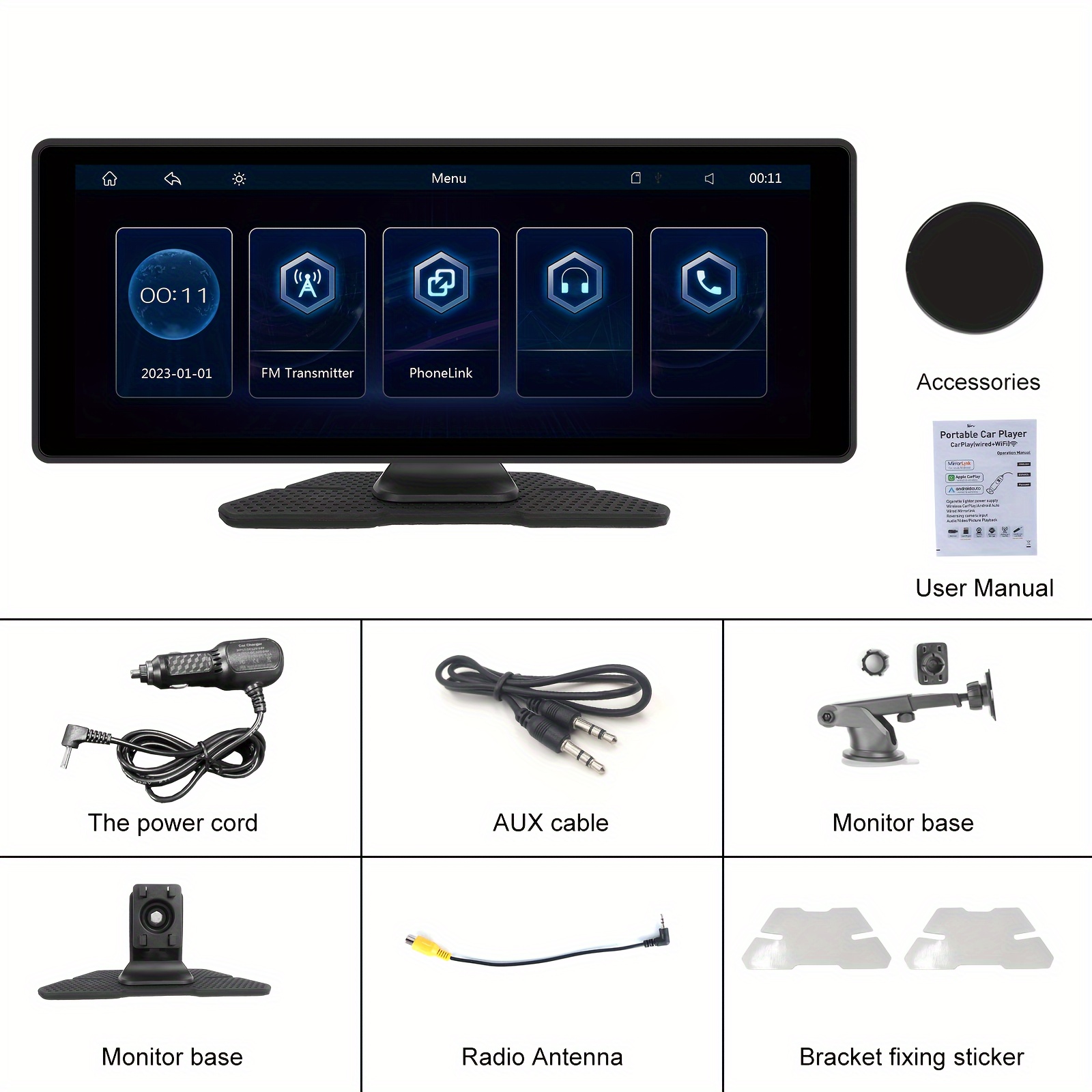 Monitor multimedia para coche, pantalla inalámbrica de 10,26