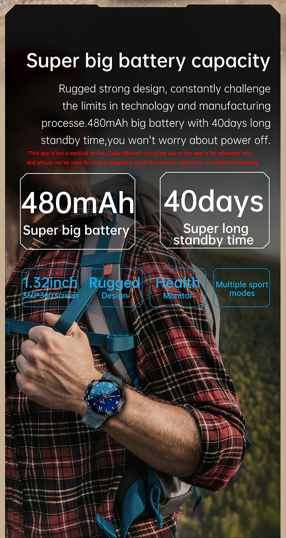 Relojes inteligentes con GPS para hombre para teléfonos Android iOS, reloj  inteligente resistente para deportes al aire libre con batería de 480 mAh