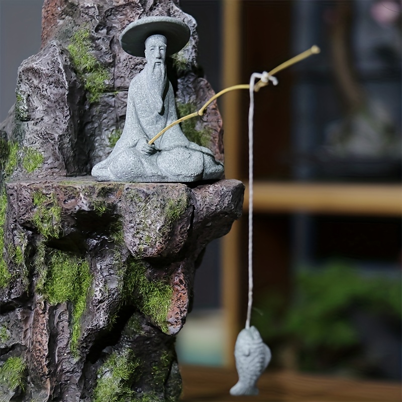 1pc Fishing Old Man Resin Figure Statue Garden Ornament - Temu