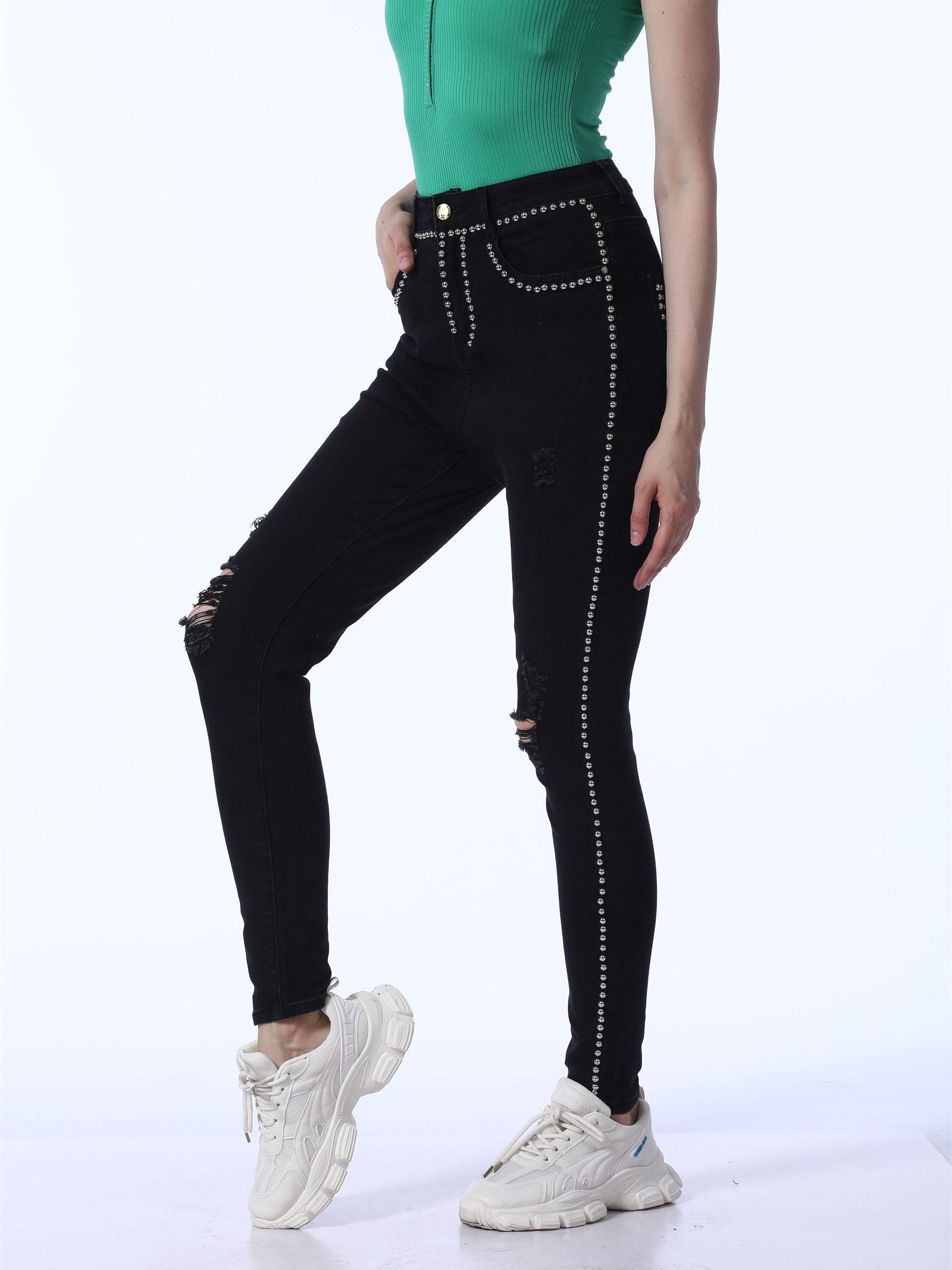 High Ripped Stretchy Tight Fit Skinny Jeans High Waist - Temu Canada