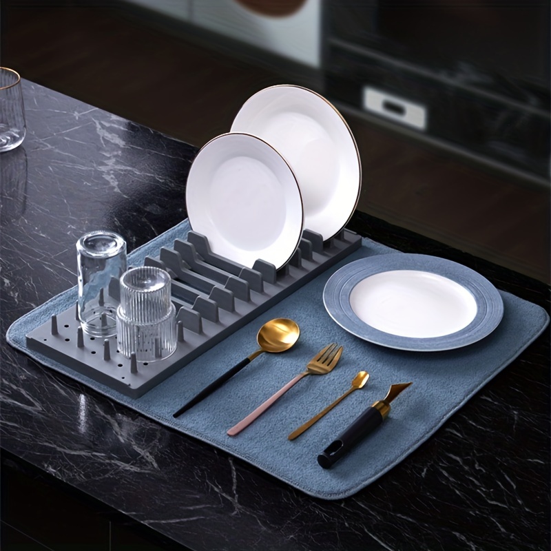 1pc Silicone Dish Drying Mat, Modern Dark Grey Anti-slip Foldable