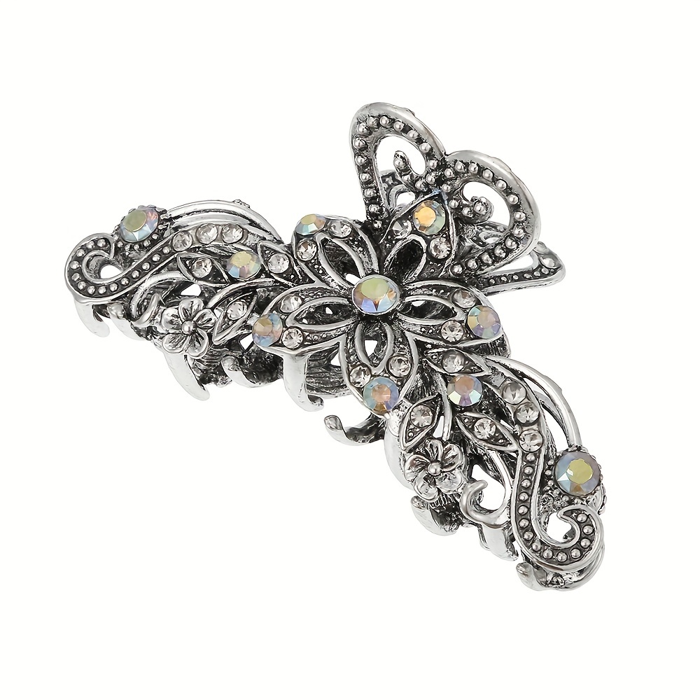 

Vintage Claw Clips Ancient Silvery Claw Clip Rhinestone Hair Clip Nonslip Jaw Clips Ponytail Holder Hair Clips Hair Accessories For Women Female