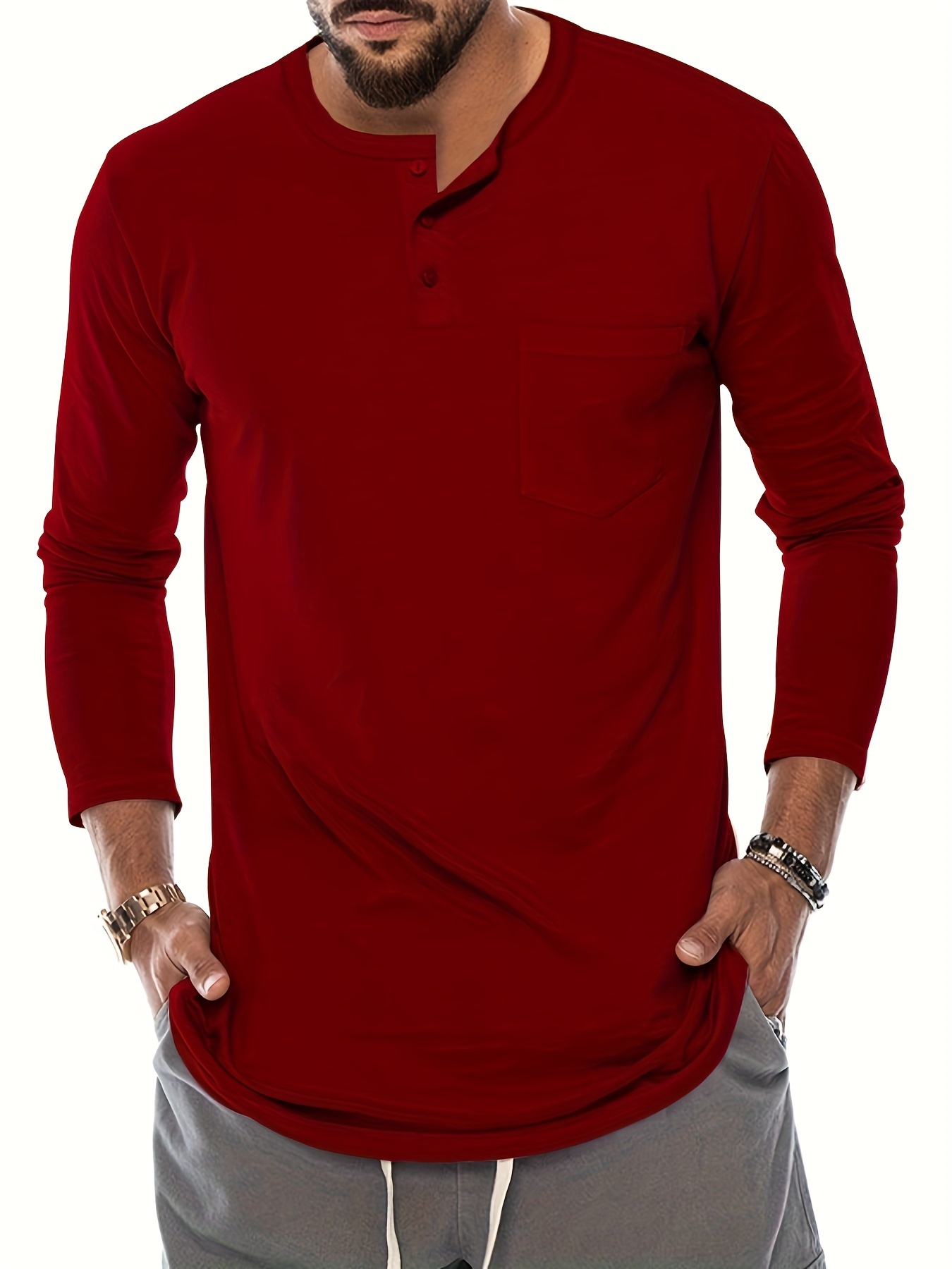 Camisetas Camiseta Henley manga larga hombre