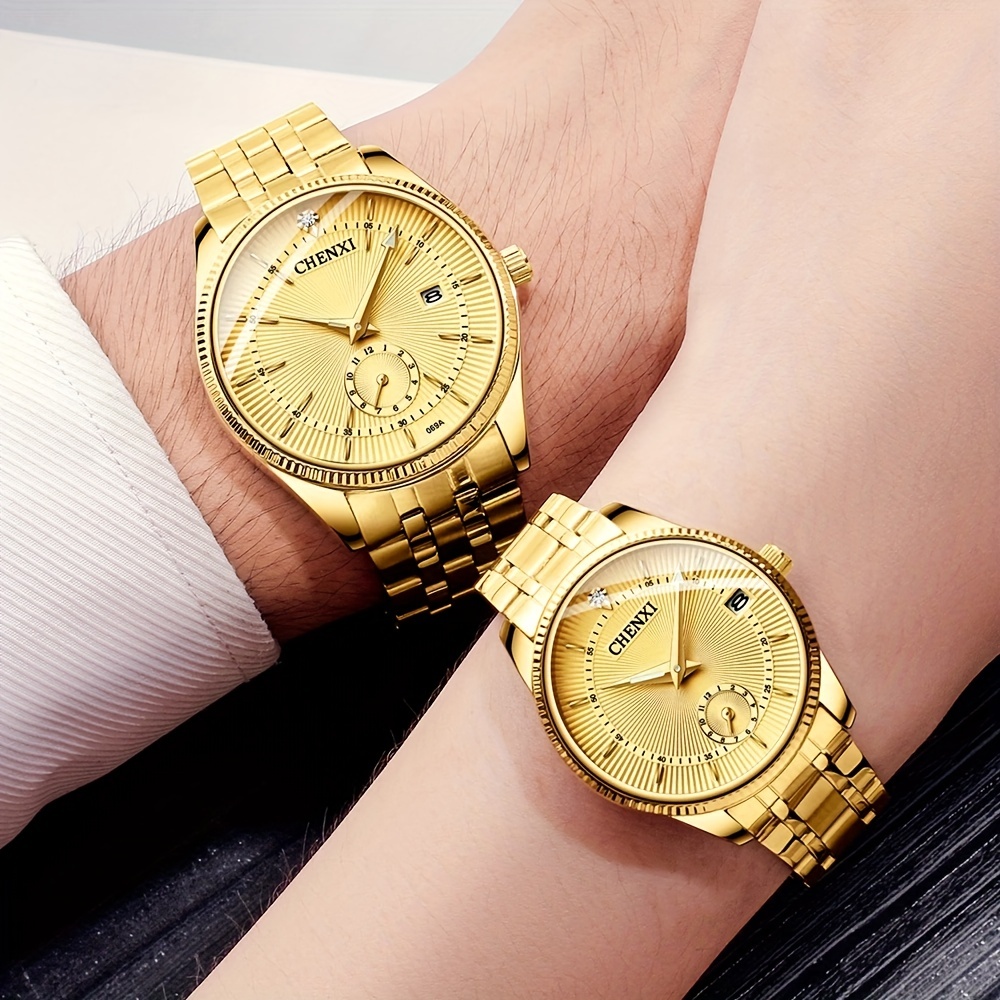 Oferta Reloj de moda dorado para Hombre y Mujer con pulsera de