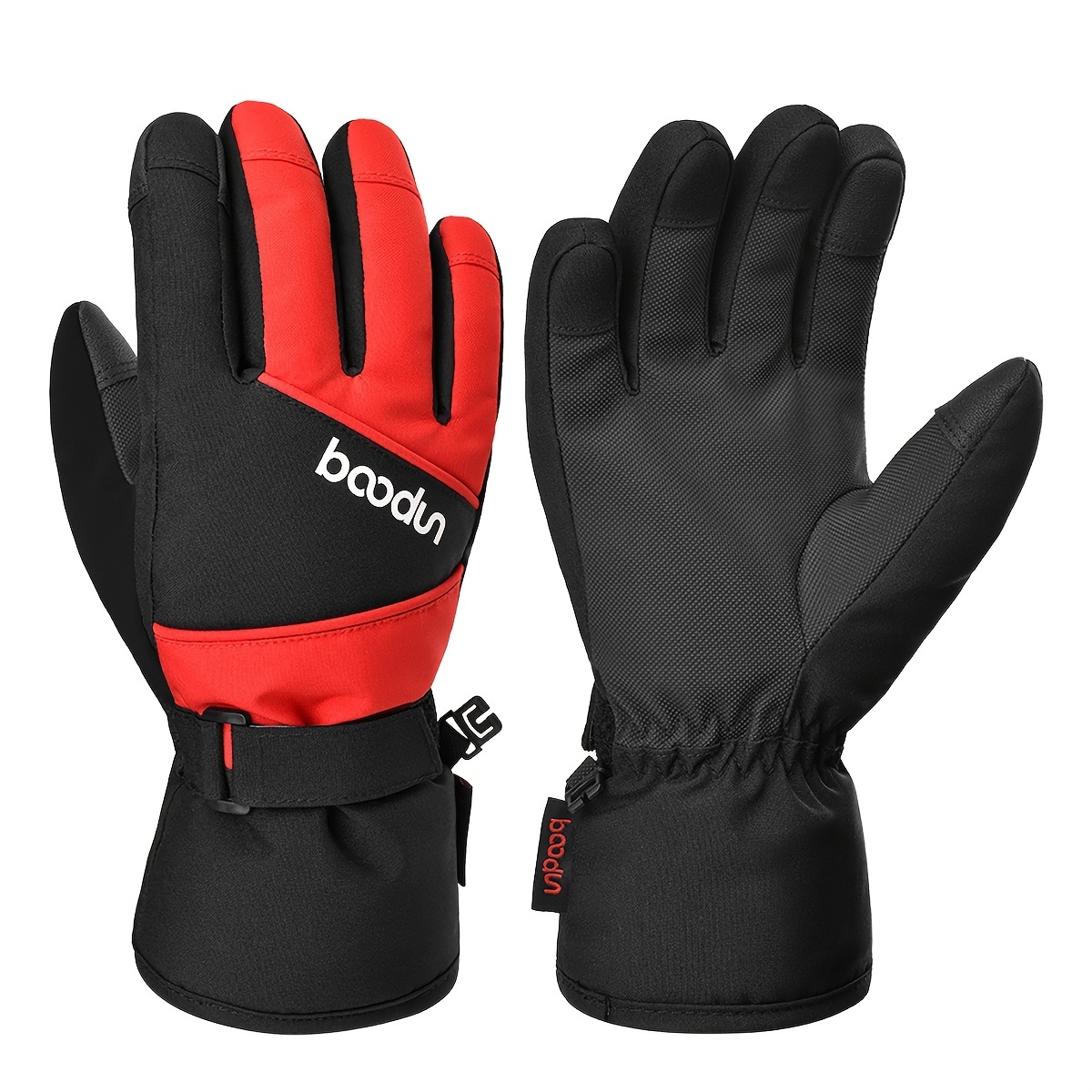 Kids Winter Warm Gloves, Cold Weather Windproof Thermal Gloves for Boys & Girls, Black/Black Red,Temu