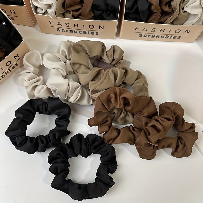 8pcs Solid Silk Hair Tie Vintage Ponytail Holder Elastic Headwear