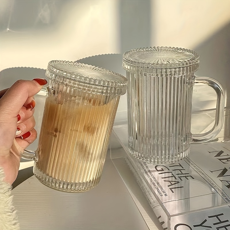 1pc Random Sunflower Design Thick Glass Cup With Straw & Lid Heat-resistant  And Cold-resistant, Large Capacity, Ins Style Coffee Cup, Milk Cup, Ice  Cream To Go Cup