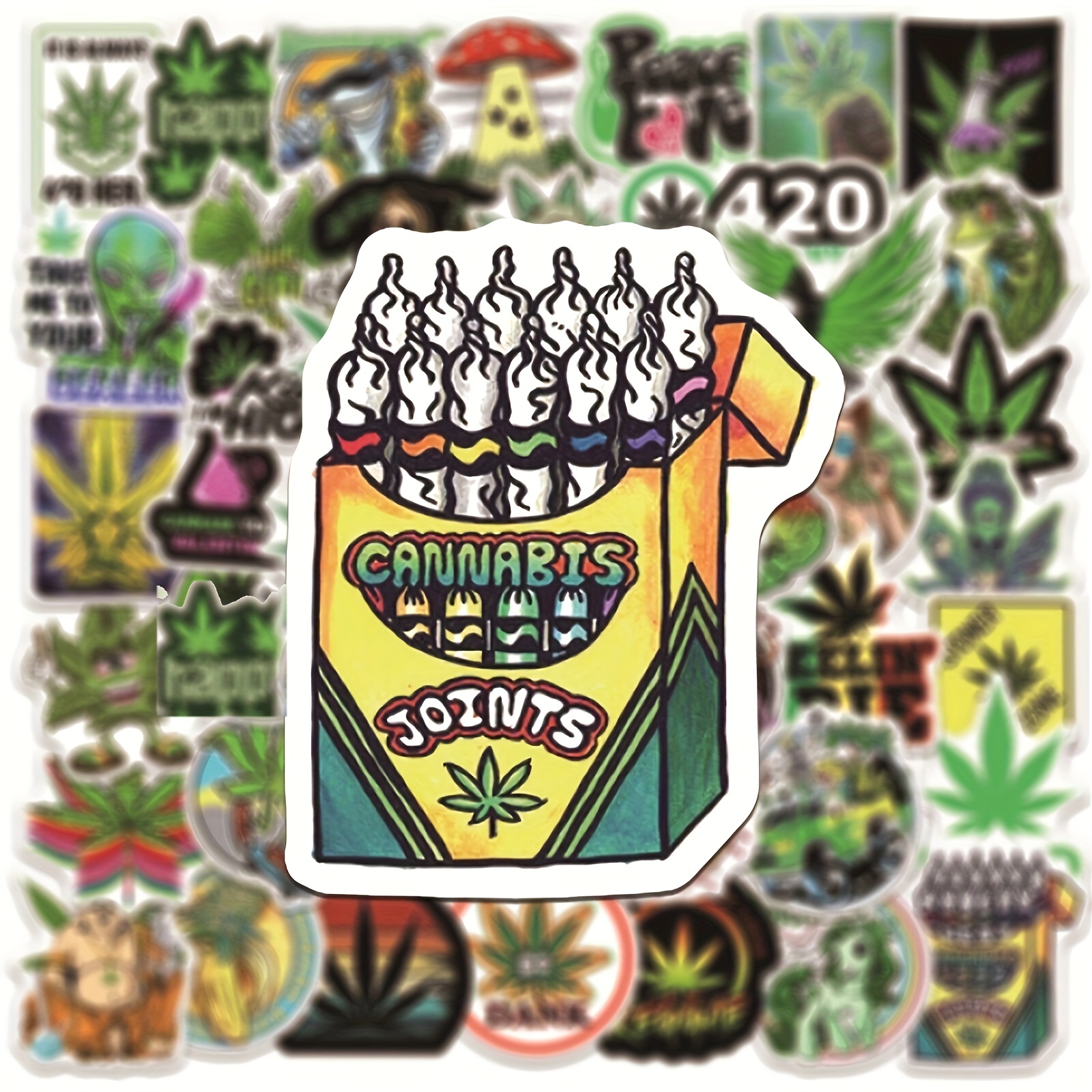 100 pcs Smoking Sticker Pack Weed Leaf 420 Trippy Cannabis Stoner Green  Decal
