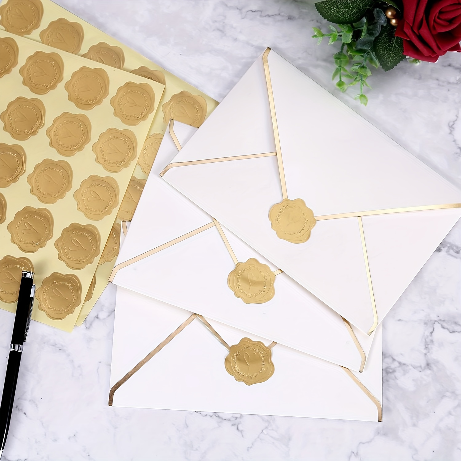 Golden Embossed Wax Sealing Heart Shaped Envelope Sealing - Temu