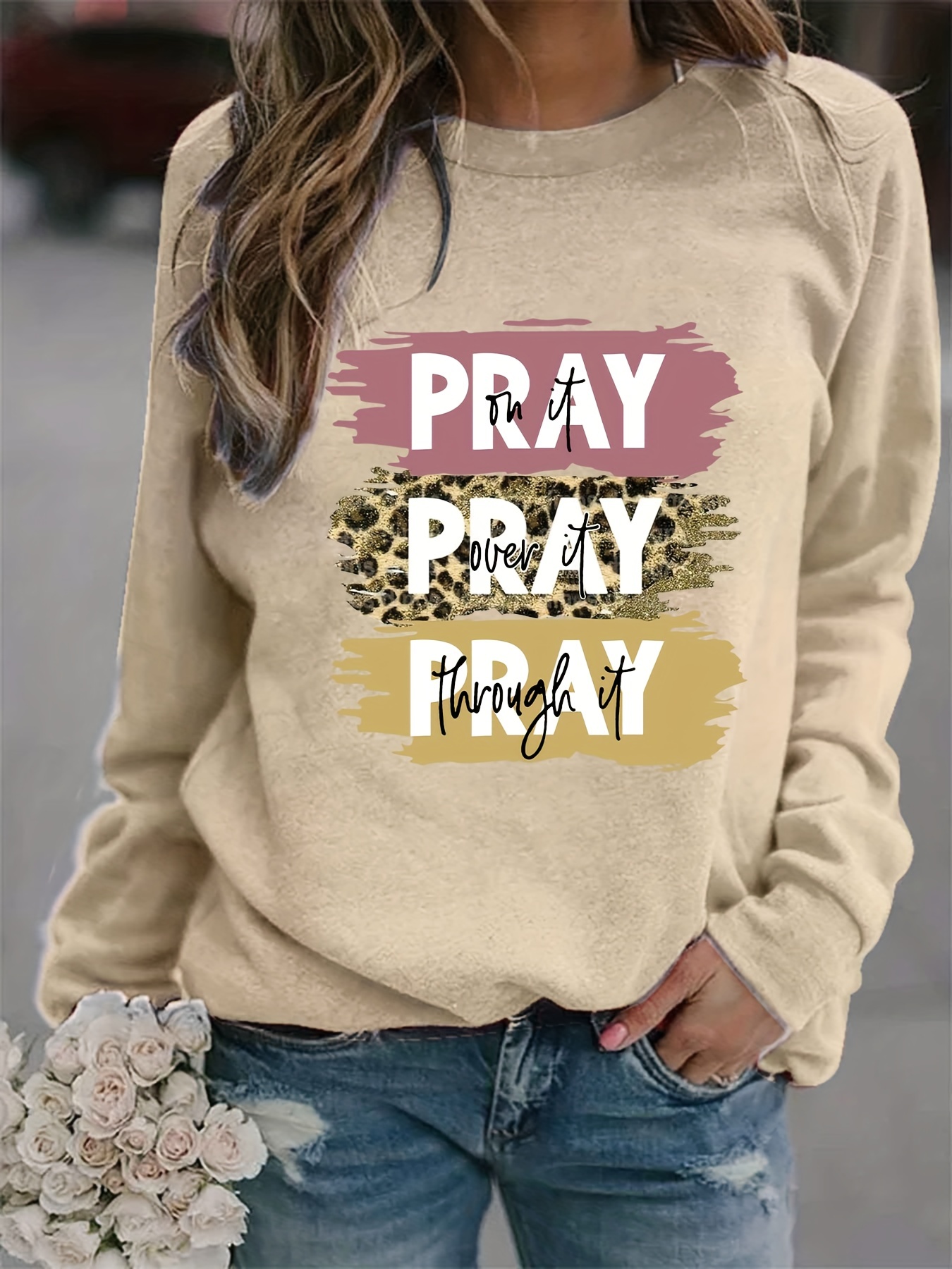 Sudadera Estampado Pray Wait Trust Sudadera Informal Manga - Temu Chile